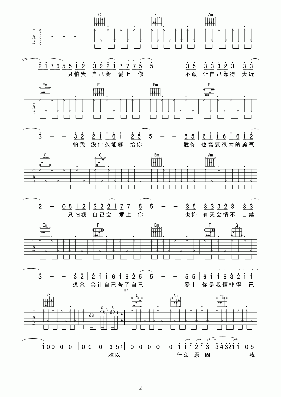 情非得已图片吉他谱歌手庾澄庆C调