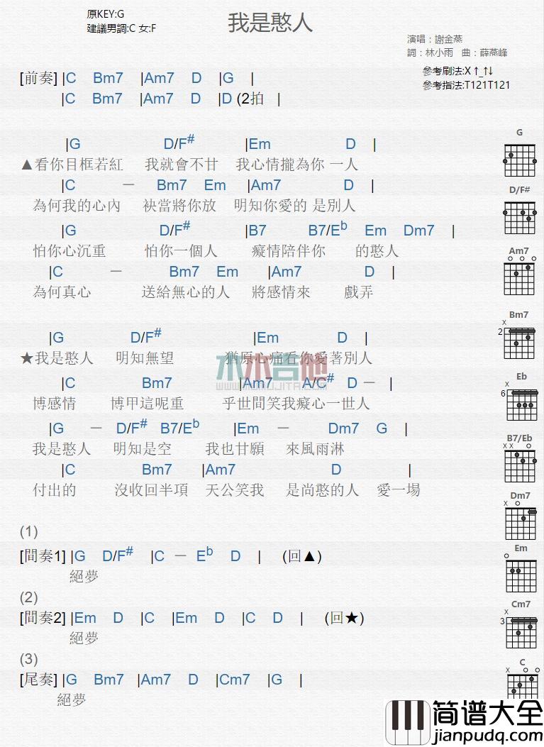 我是憨人_吉他谱_谢金燕