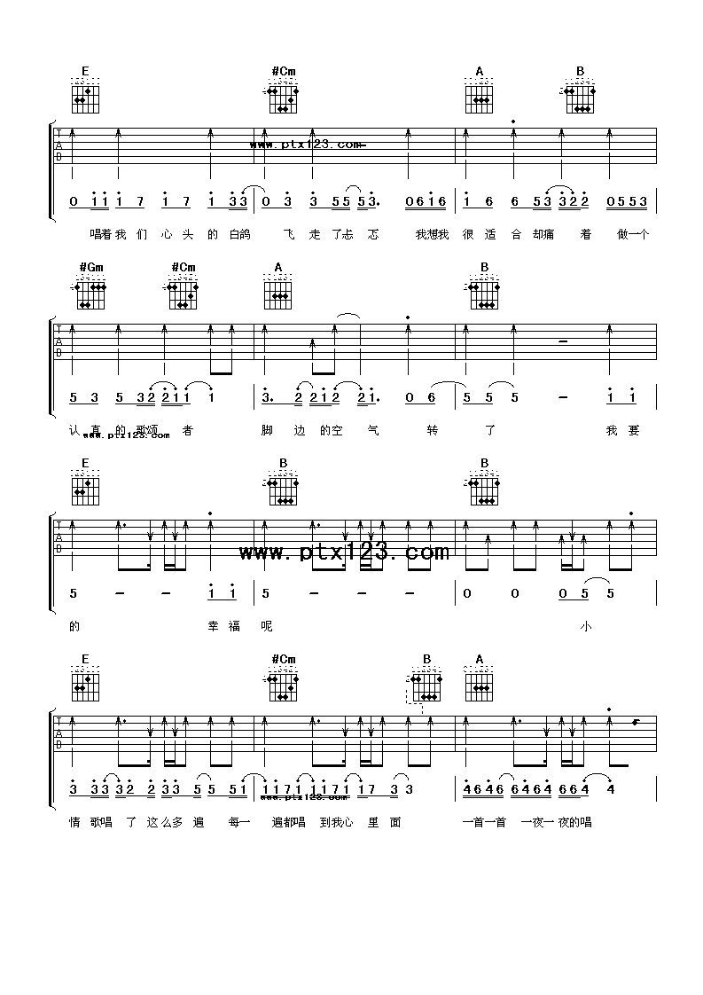 复习小情歌吉他谱_F调六线谱_阿潘音乐工场编配_曾轶可