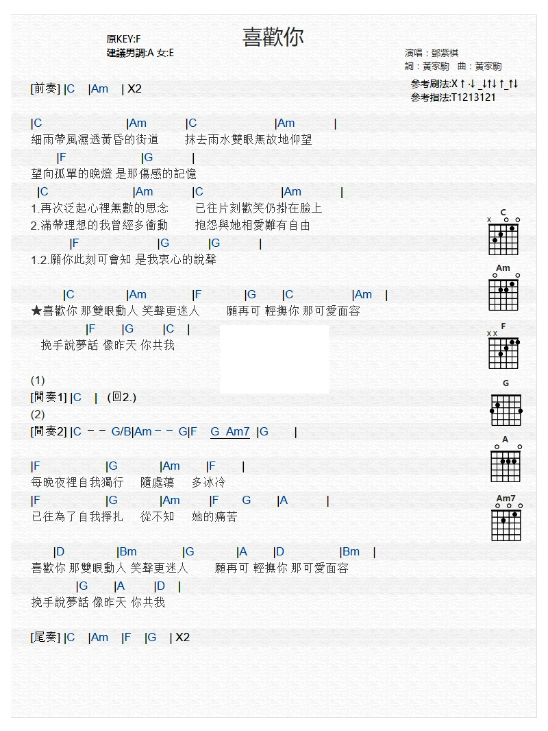 邓紫棋_喜欢你_吉他谱