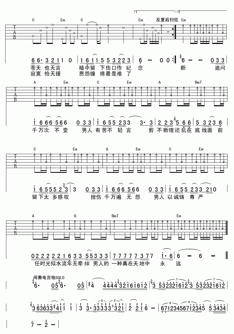 男人底线吉他谱__韩磊