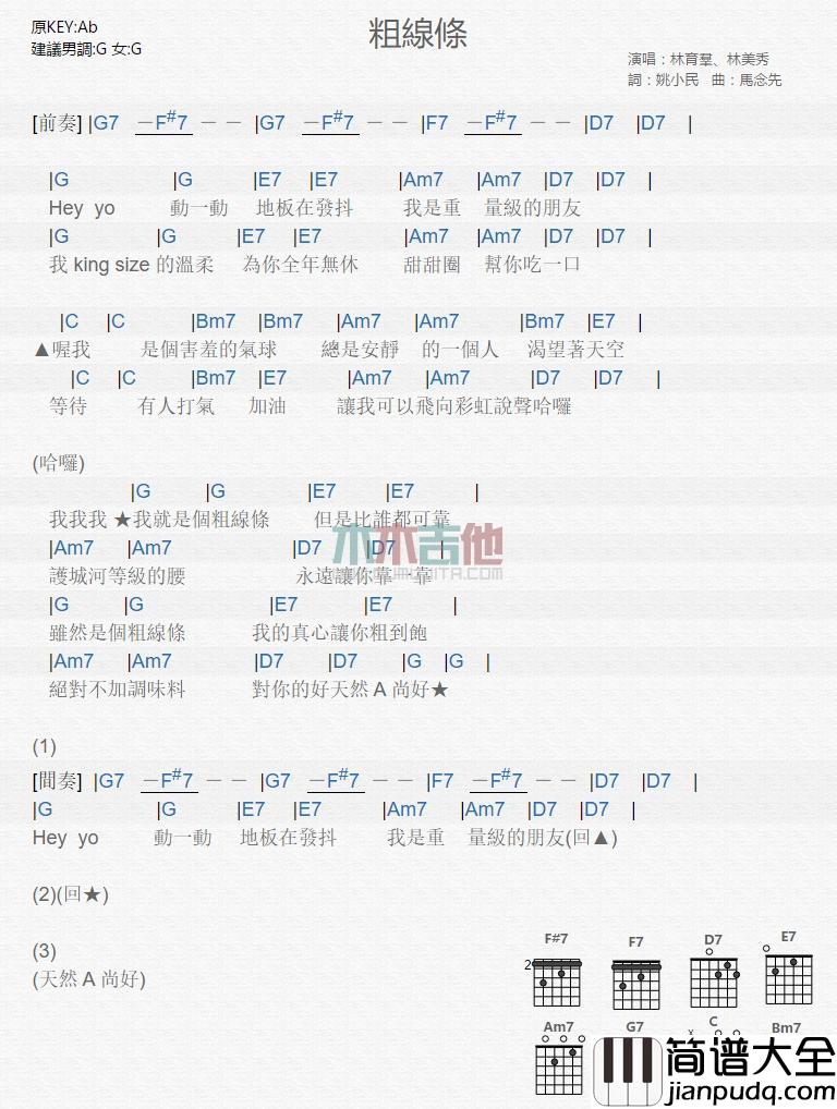 粗线条吉他谱_林育群,林美秀_吉他弹唱谱