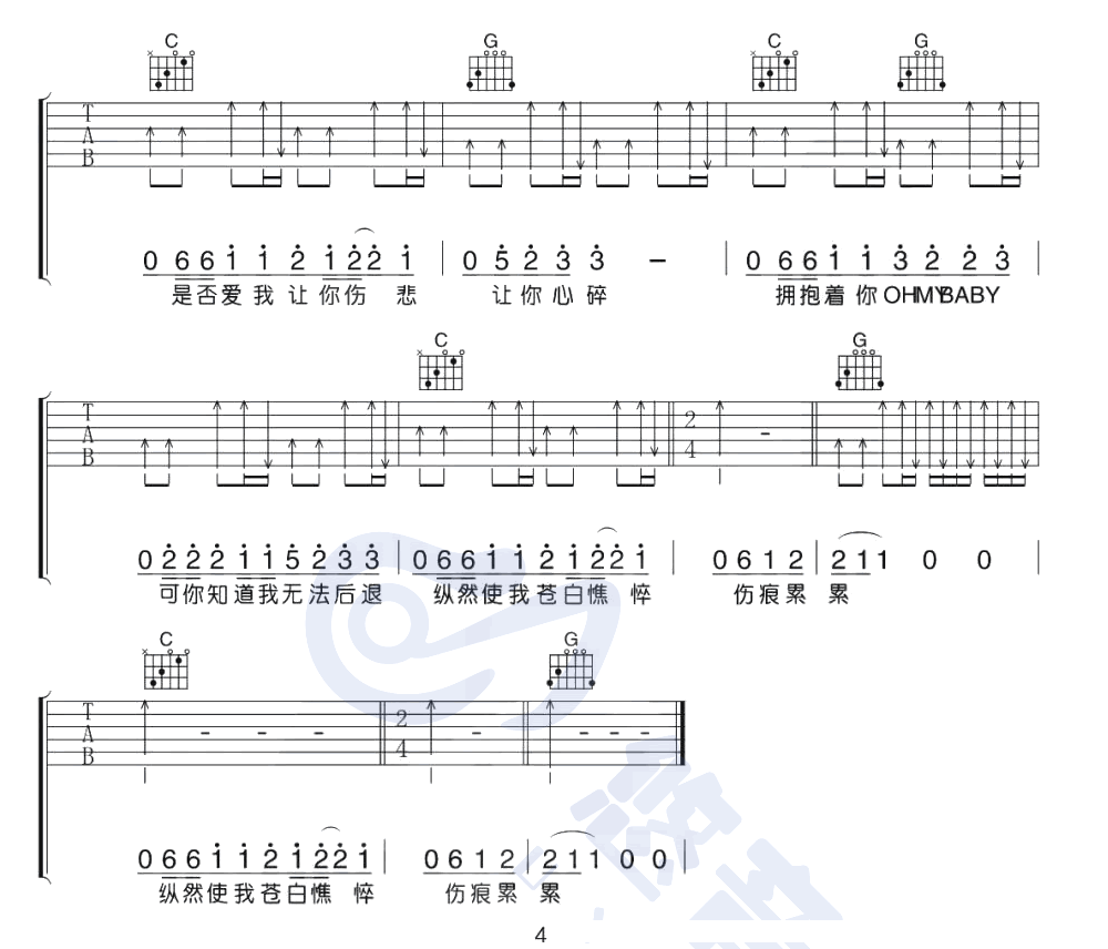 执着吉他谱_许巍__执着_G调原版六线谱_吉他弹唱教学