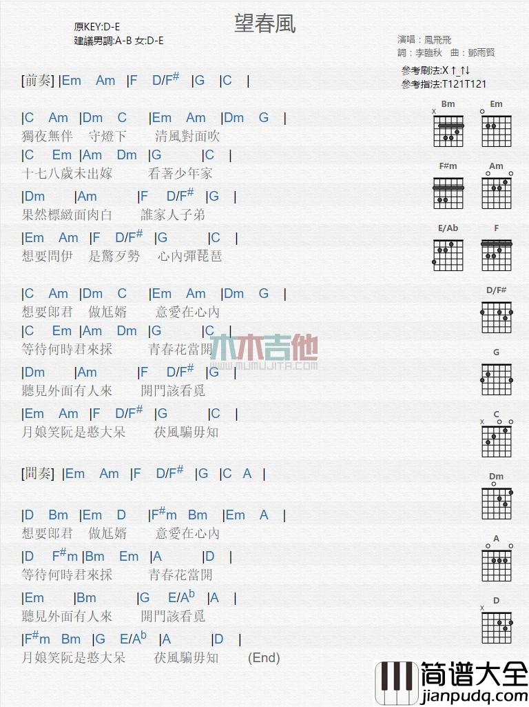 望春风_吉他谱_凤飞飞
