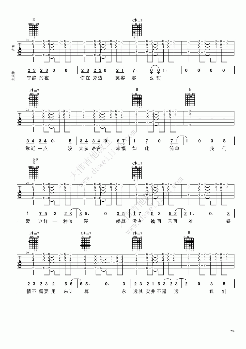 穷浪漫吉他谱_大伟吉他版__杨坤