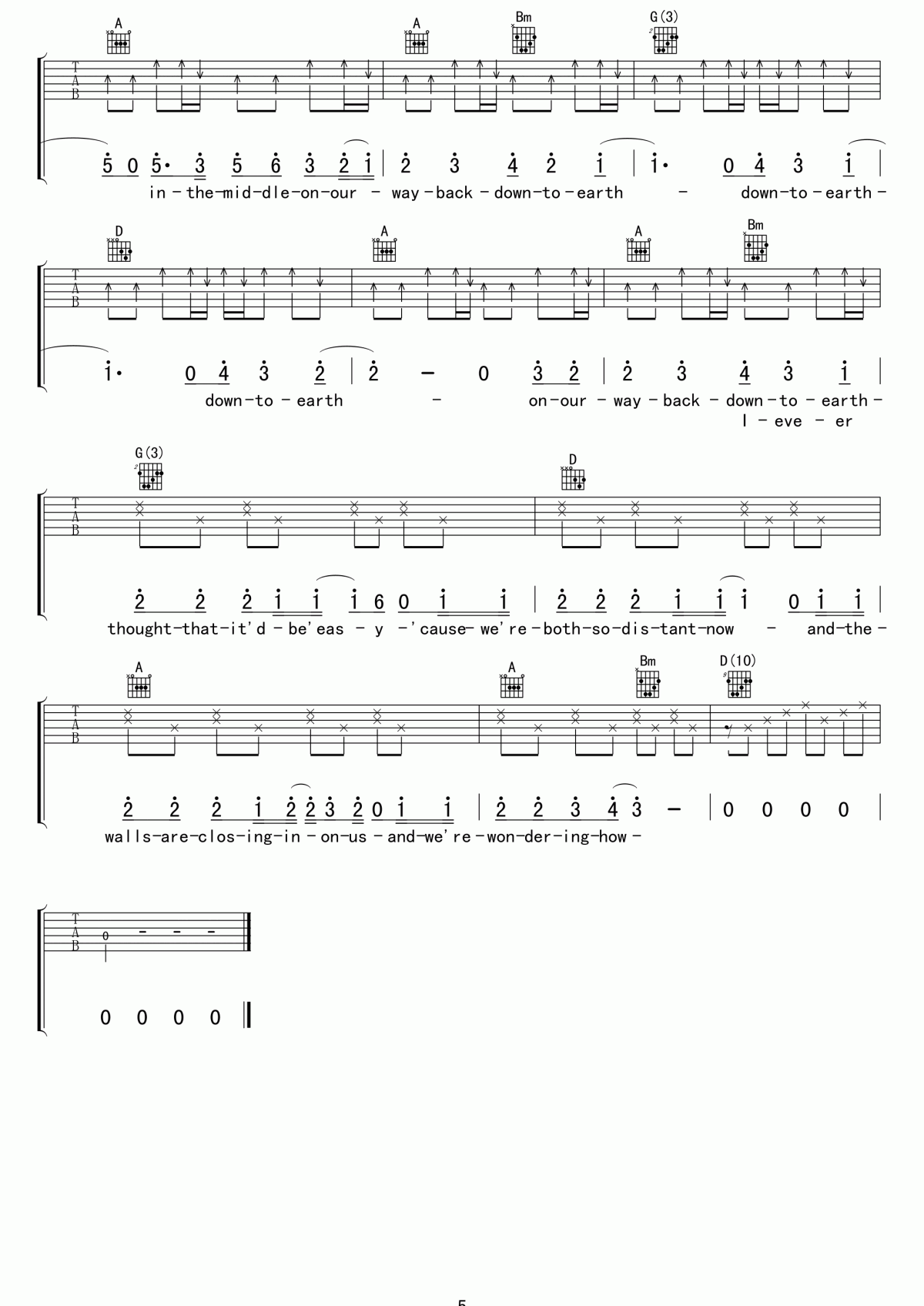 Down_to_earth吉他谱_Justin_Bieber_吉他弹唱谱