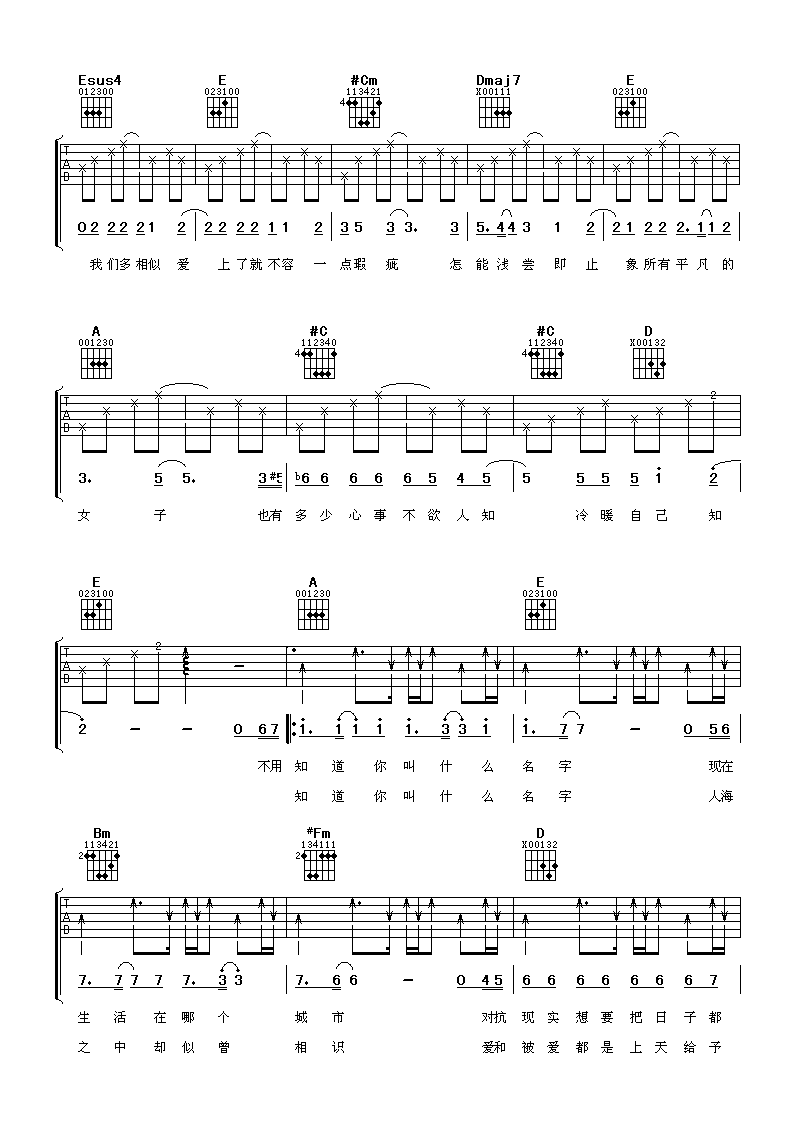 你叫什么名字吉他谱_A调_阿潘音乐工场编配_张靓颖