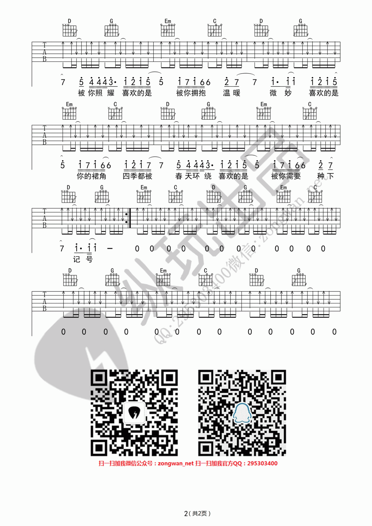 多喜欢你吉他谱_小贱（纵玩乐器版）