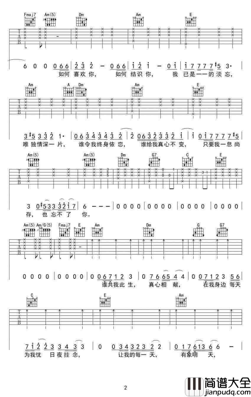 忘不了你吉他谱、谭咏麟、弹唱谱高清图片谱