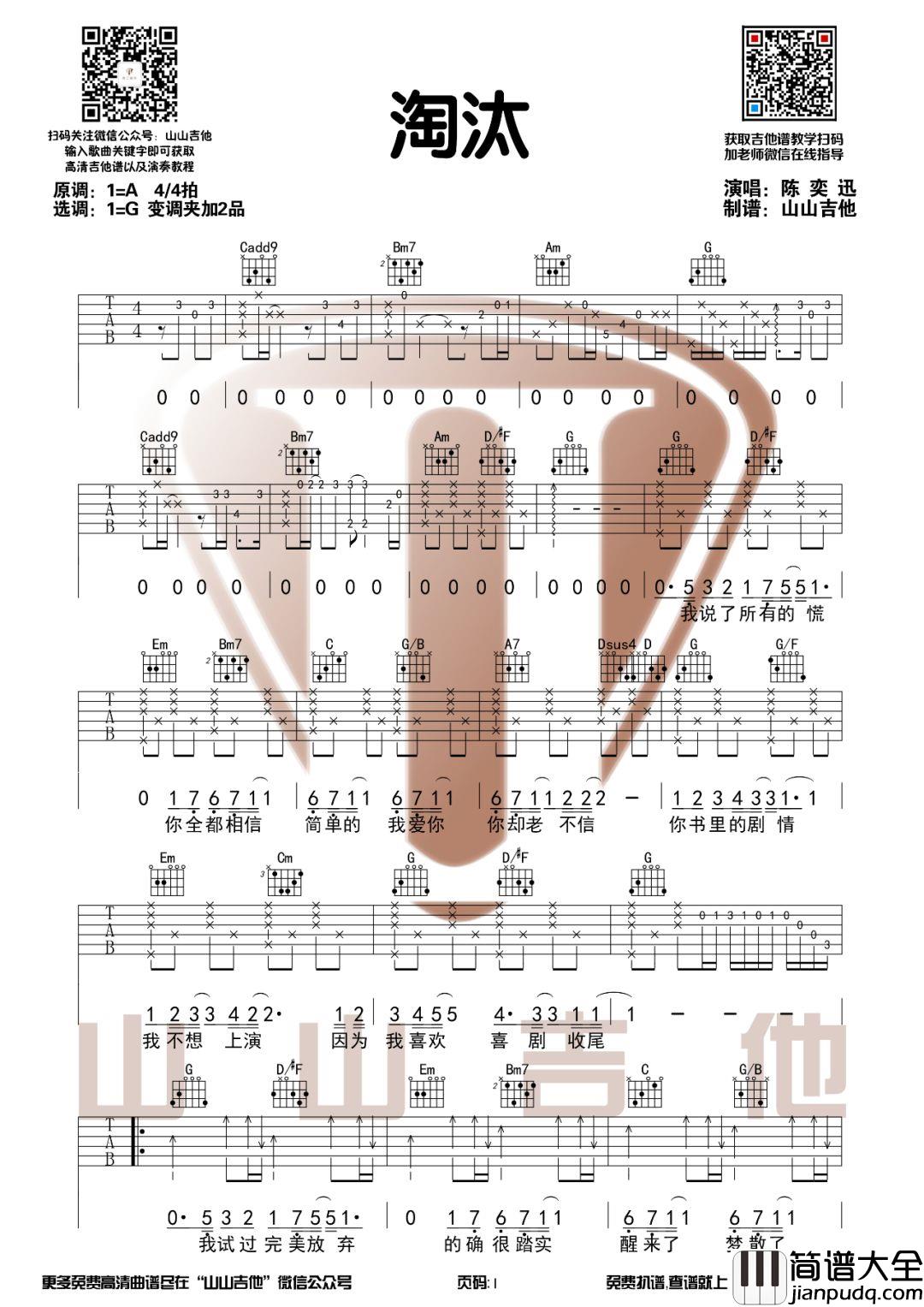 _淘汰_吉他谱_陈奕迅_G调原版弹唱六线谱
