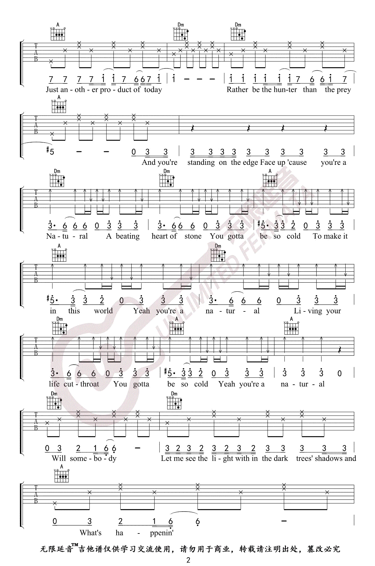 Natural吉他谱_Imagine_Dragons_梦龙乐队_弹唱六线谱