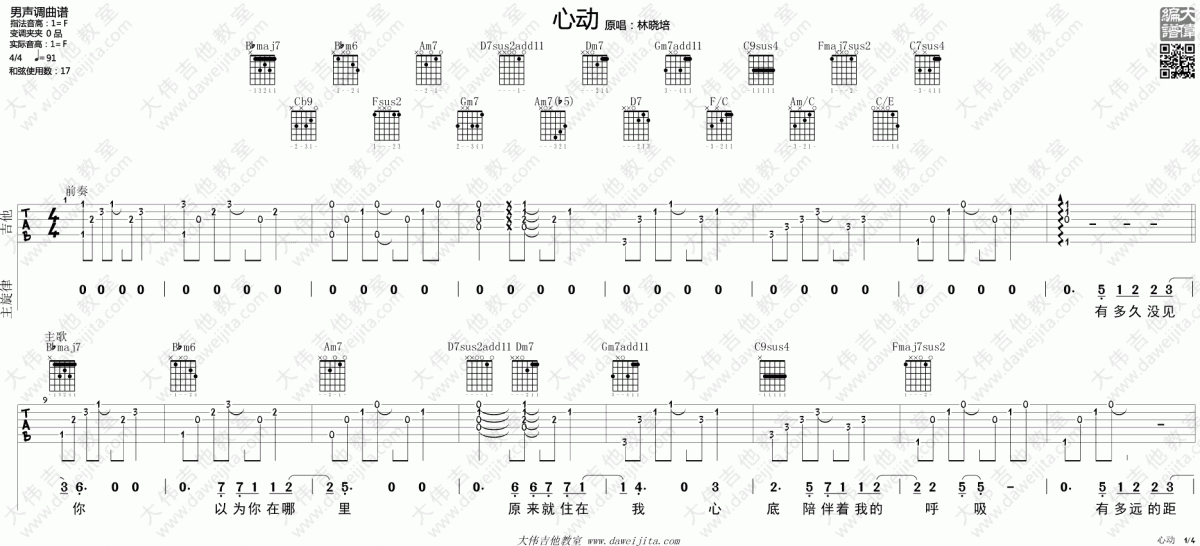 心动_F调吉他谱_林晓培
