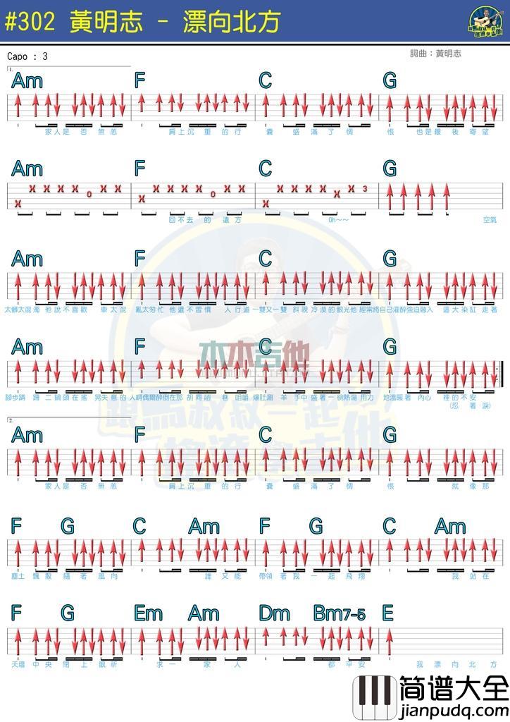 飘向北方_吉他谱_黄明志,王力宏