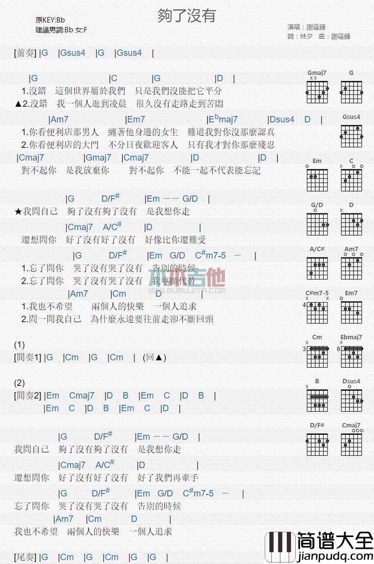 够了没有_吉他谱_谢霆锋