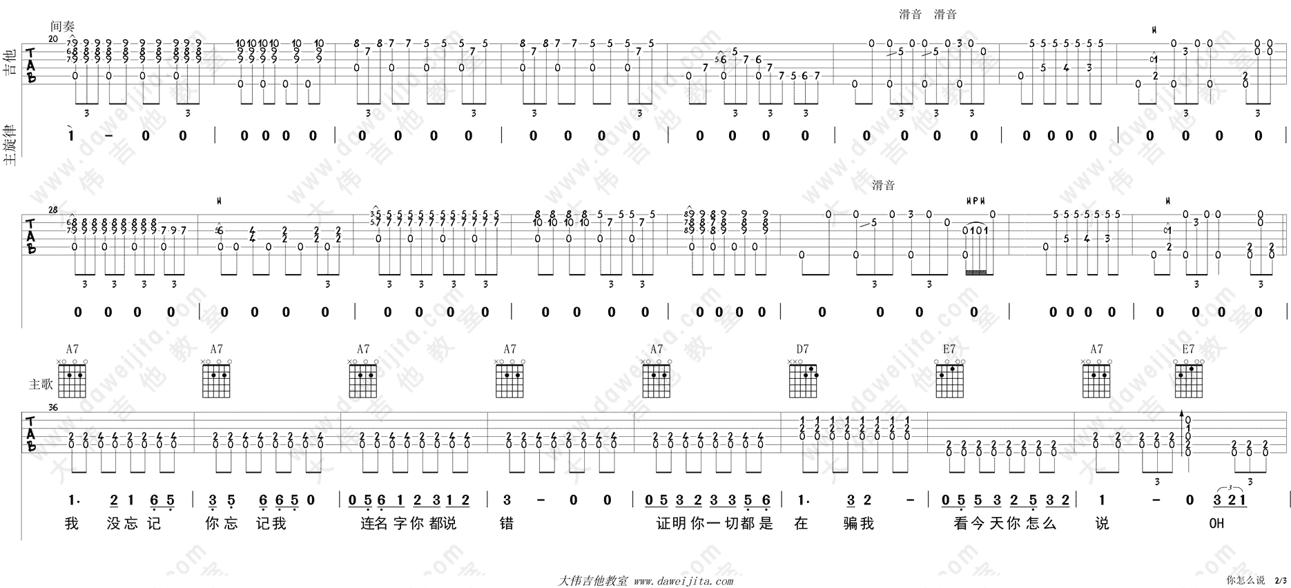 你怎么说吉他谱_A调_邓丽君