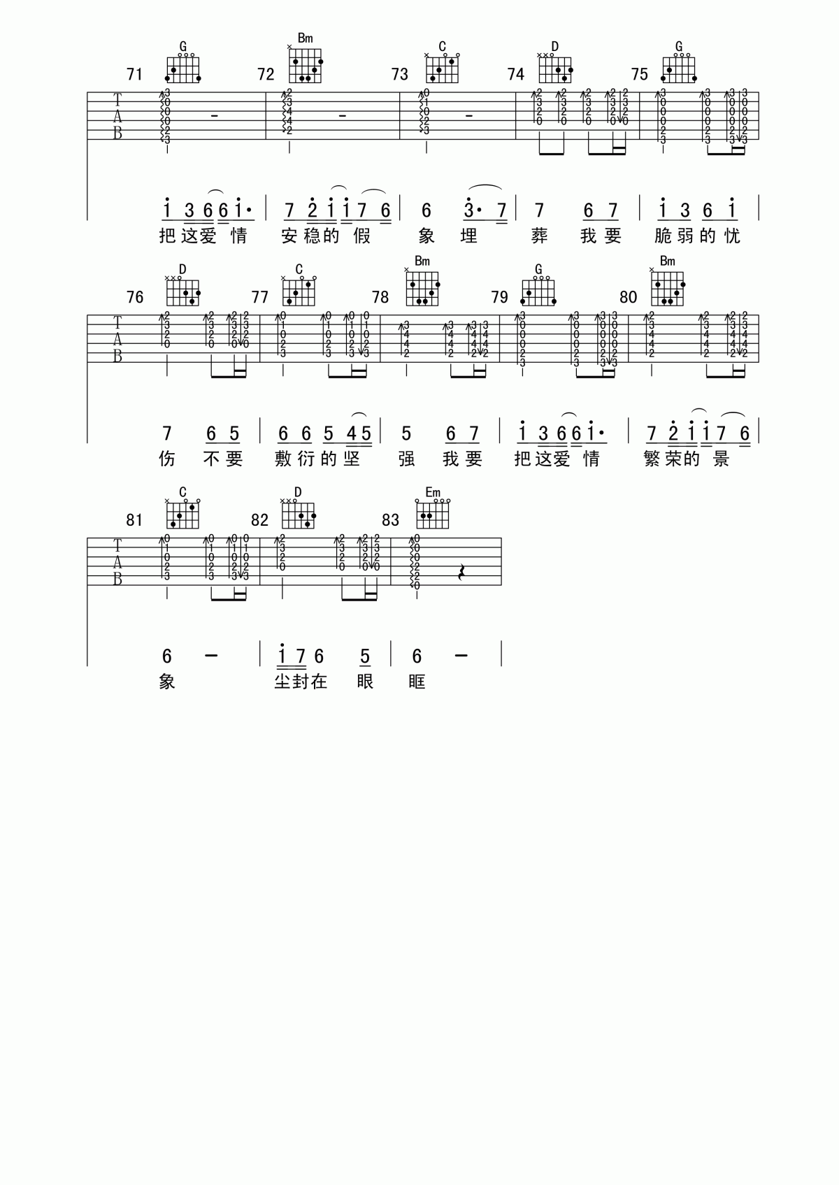 忧伤倒数吉他谱_小昔米_G调吉他弹唱谱