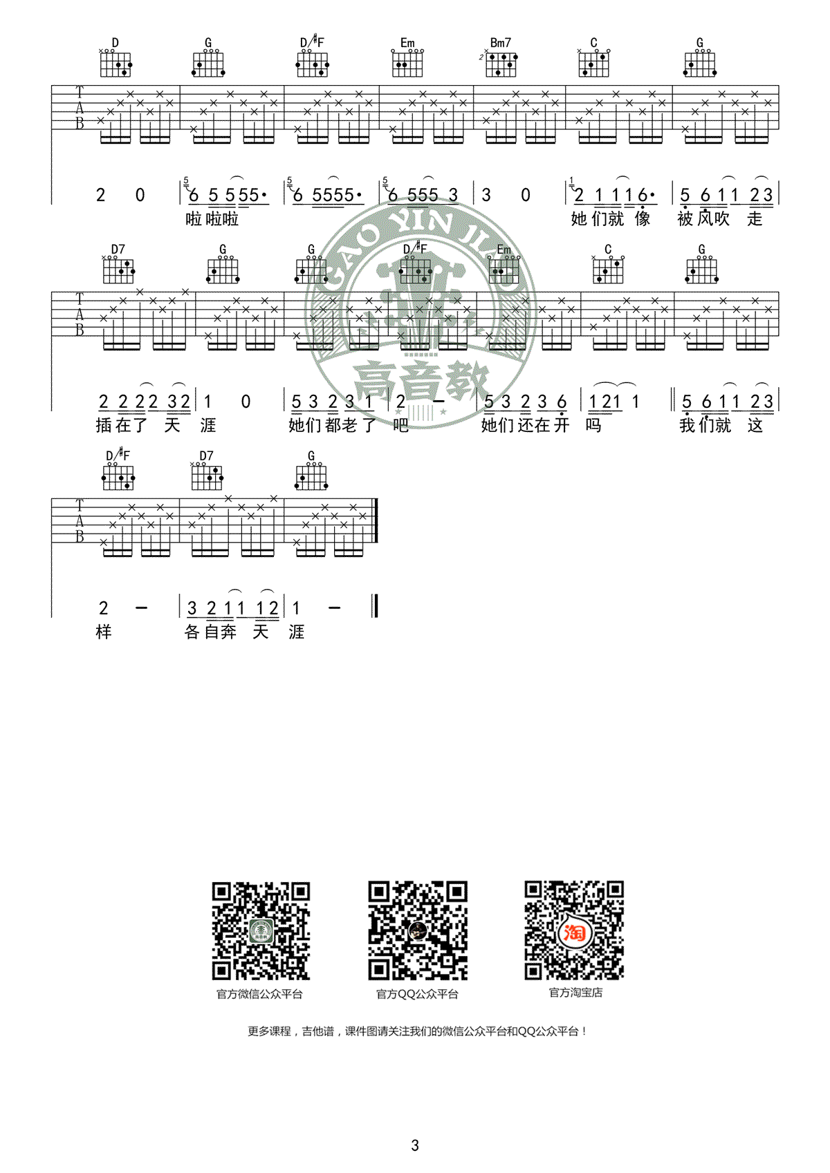 那些花儿吉他谱_朴树_G调标准版_高清图片谱_吉他教学视频