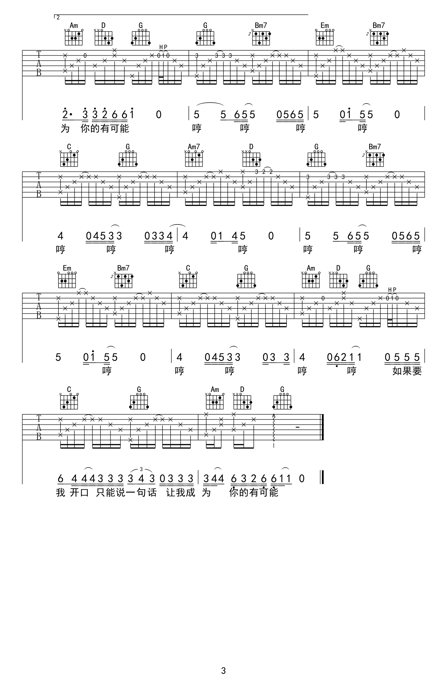 有可能的夜晚吉他谱_曾轶可_G调原版_弹唱六线谱