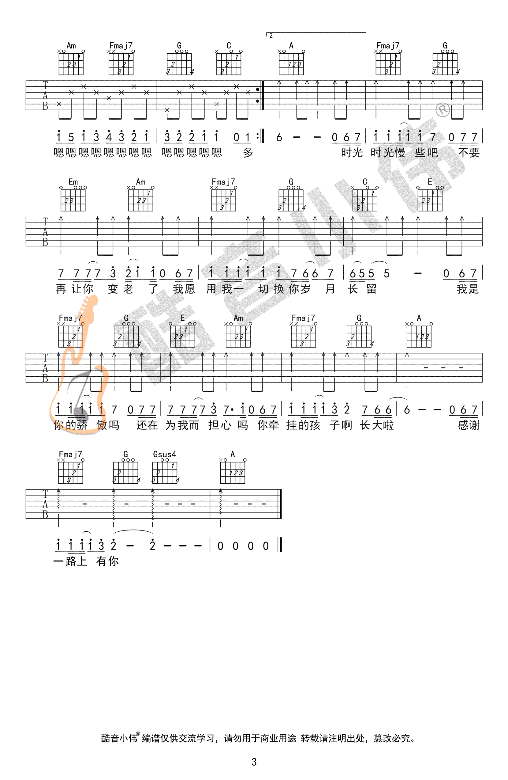 筷子兄弟_父亲_C调超简单版弹唱吉他六线谱_高清图片谱