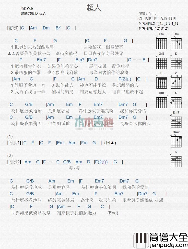 超人_吉他谱_五月天