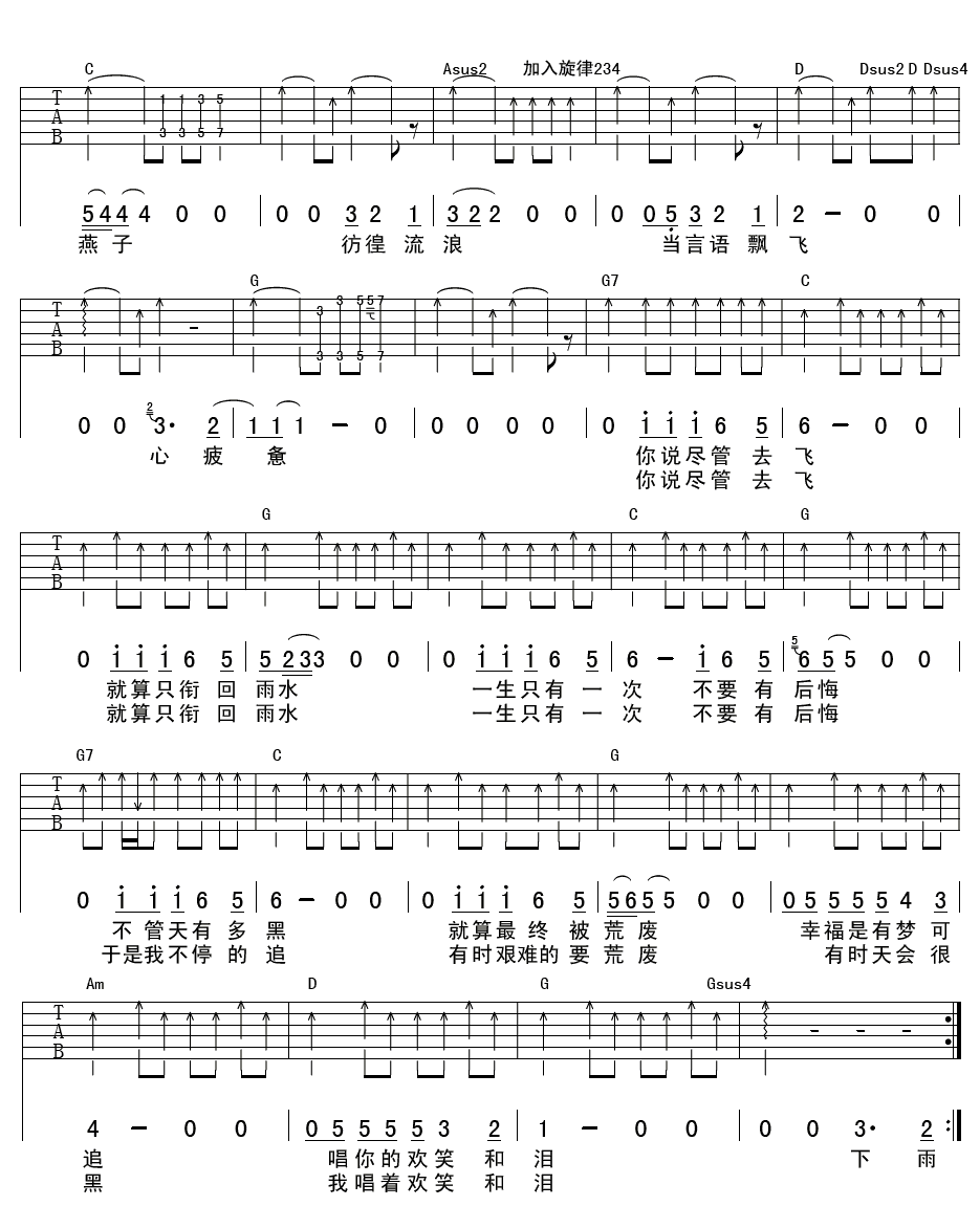 芦苇吉他谱_G调附前奏_延麟编配_天堂乐队