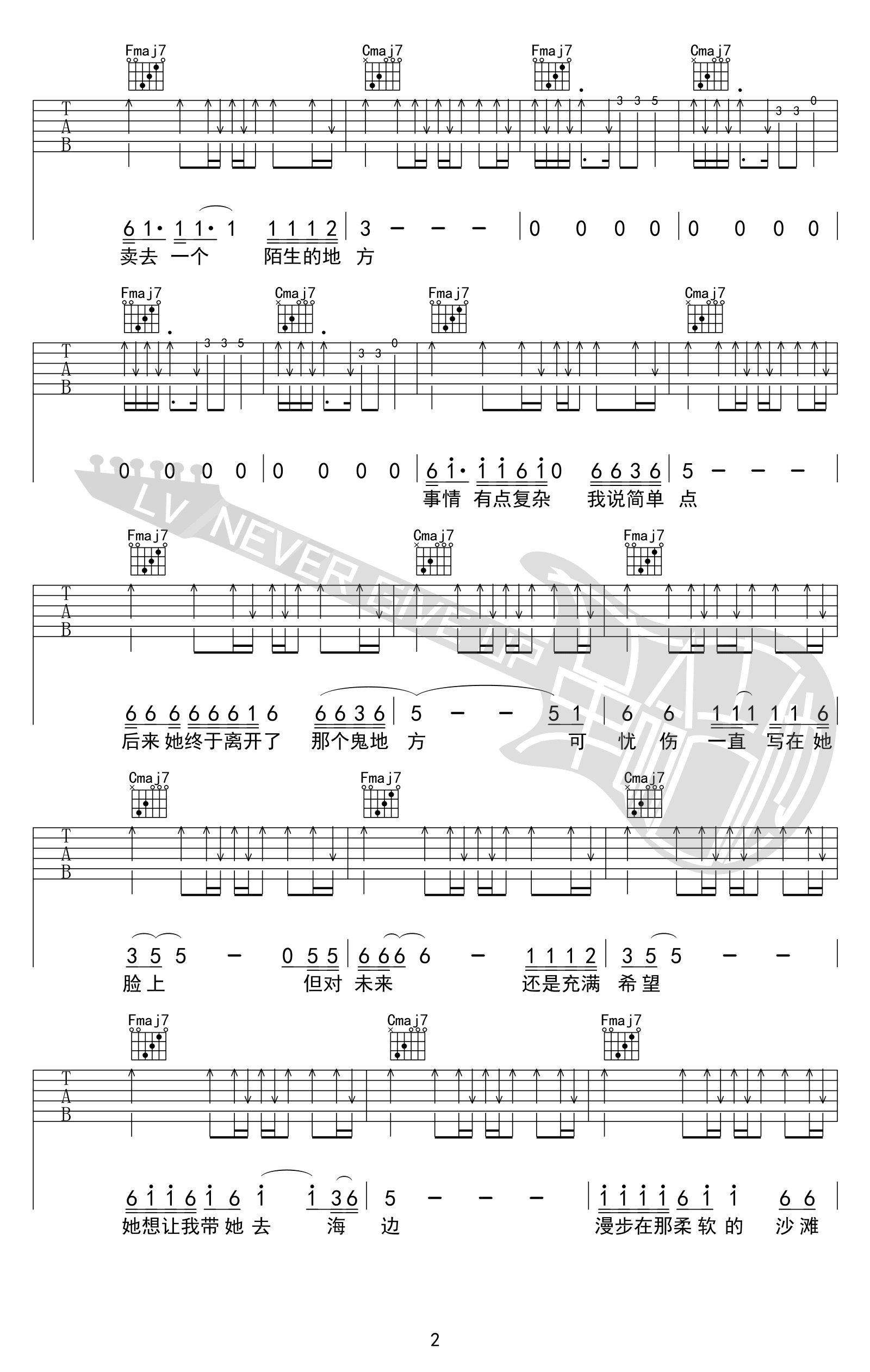 _梦幻丽莎发廊_吉他谱_五条人_C调原版_高清弹唱六线谱