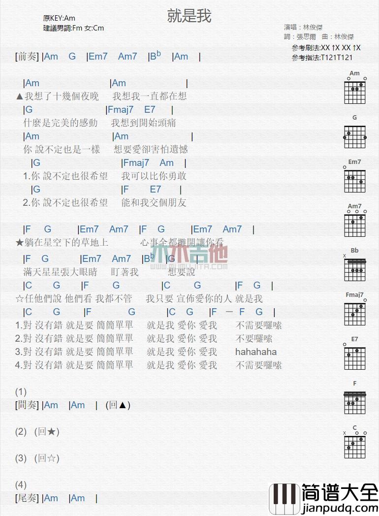 就是我_吉他谱_林俊杰