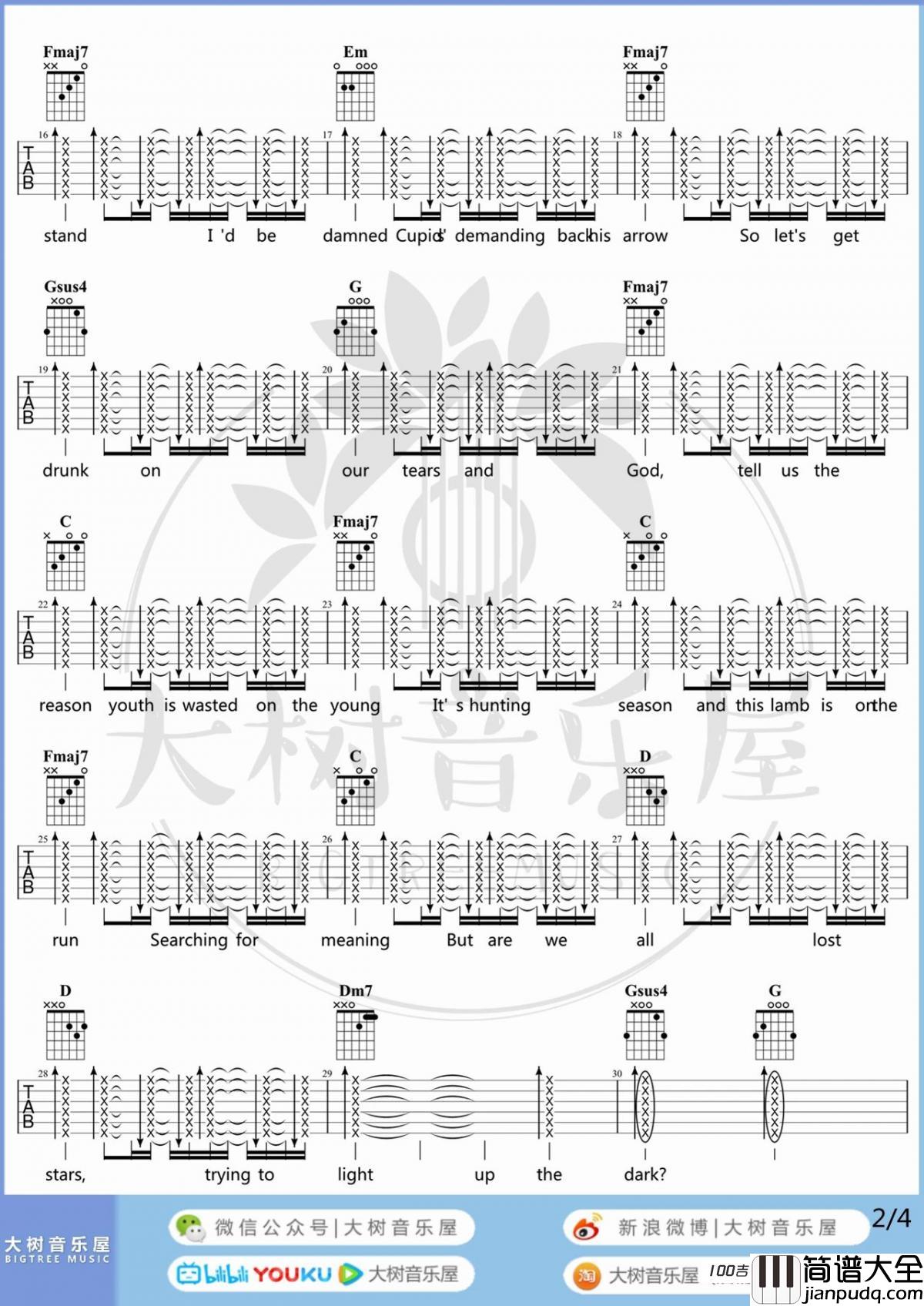 Lost_Stars吉他谱「Begin_Again」吉他谱六线谱弹唱谱