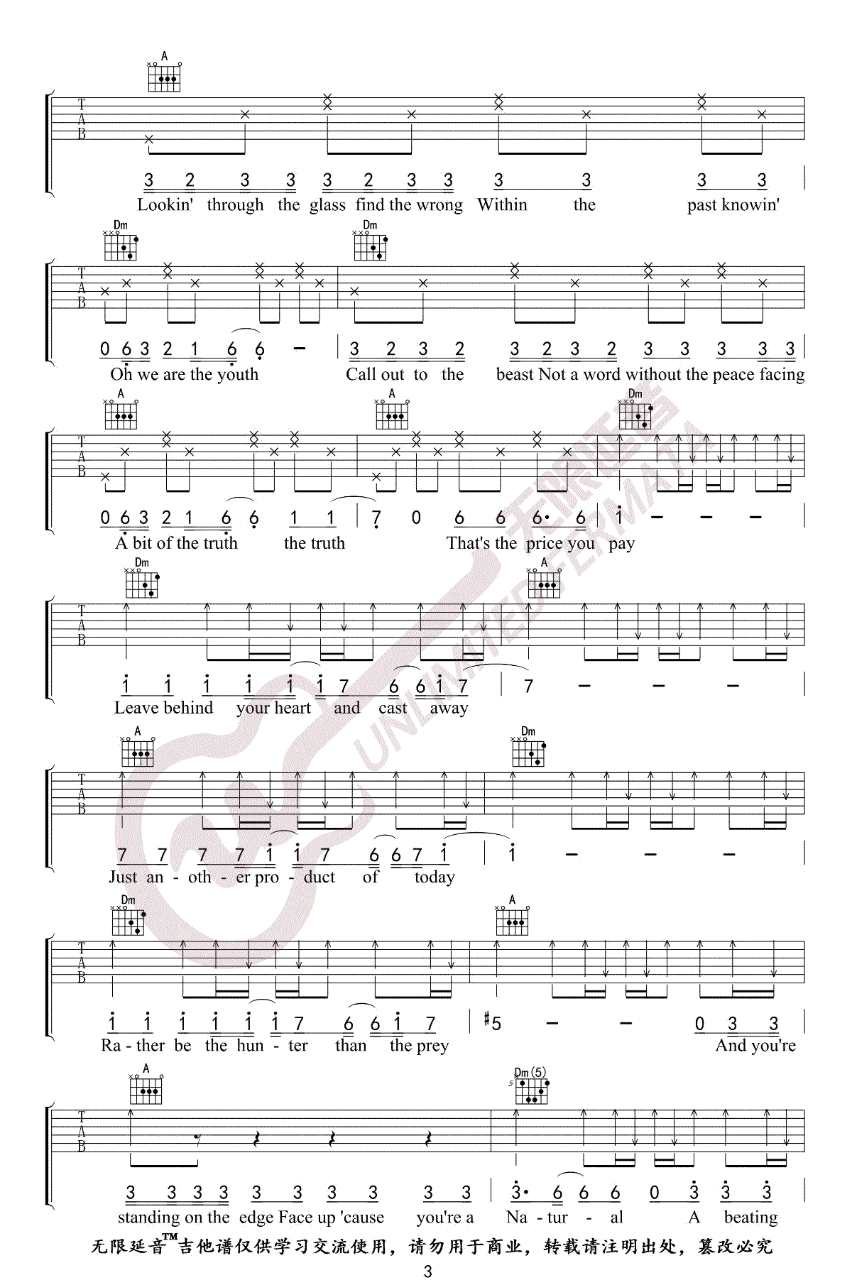 Natural吉他谱_Imagine_Dragons_梦龙乐队_弹唱六线谱