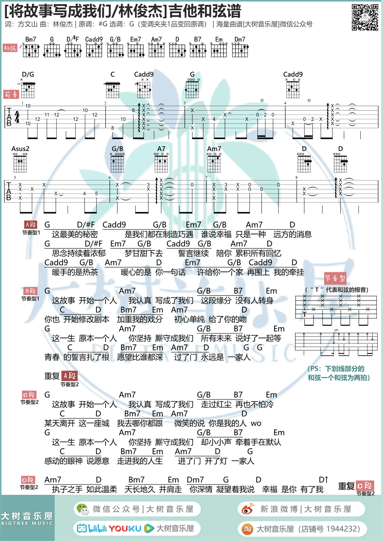 将故事写成我们吉他谱_林俊杰_G调_弹唱教学视频