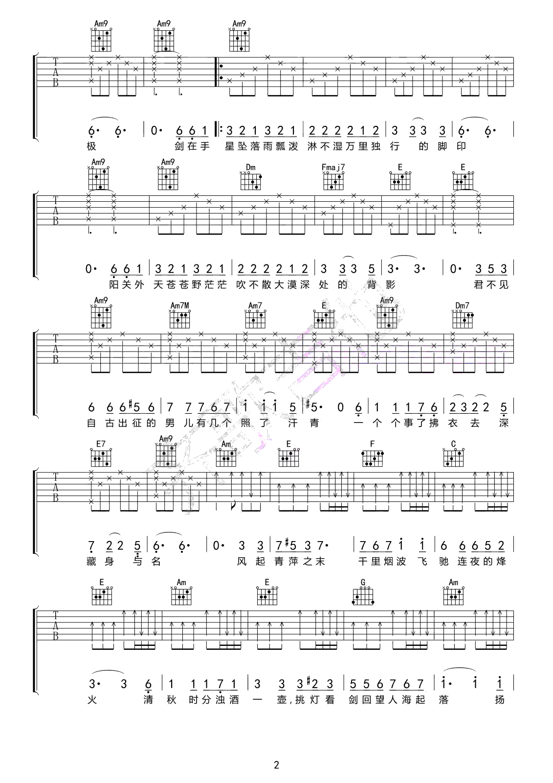 风清扬吉他谱_王菲/马云_C调弹唱谱_风清扬六线谱