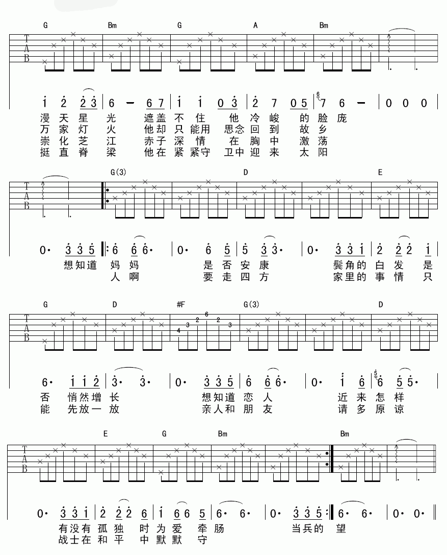 他在那里站岗吉他谱__许飞