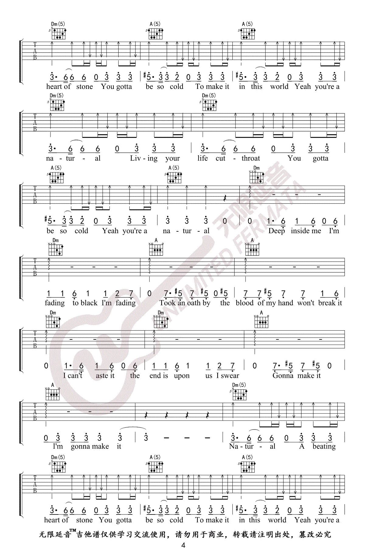 Natural吉他谱_Imagine_Dragons_梦龙乐队_弹唱六线谱