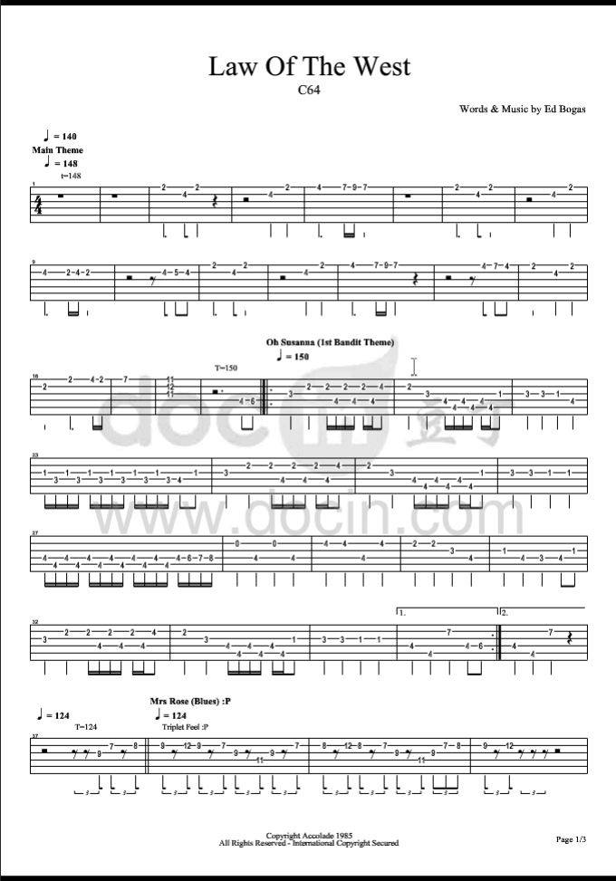 Law_Of_The_West指弹谱_原调六线谱_豆丁编配_Recycled