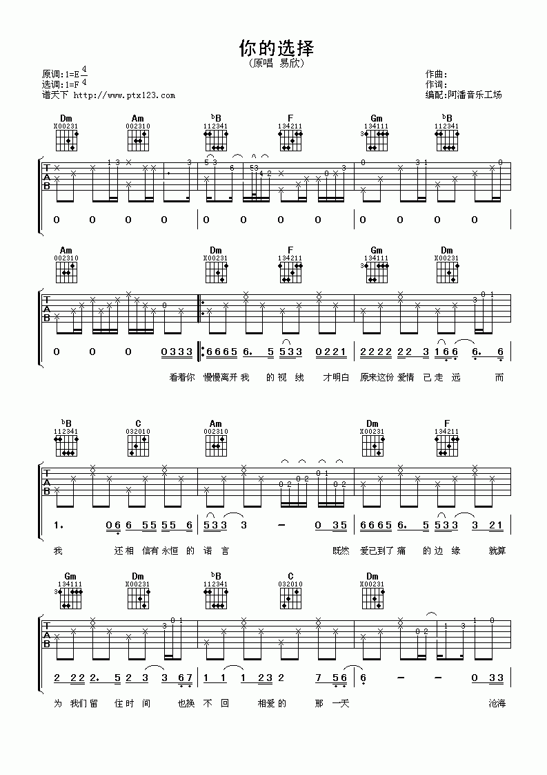 你的选择吉他谱__易欣