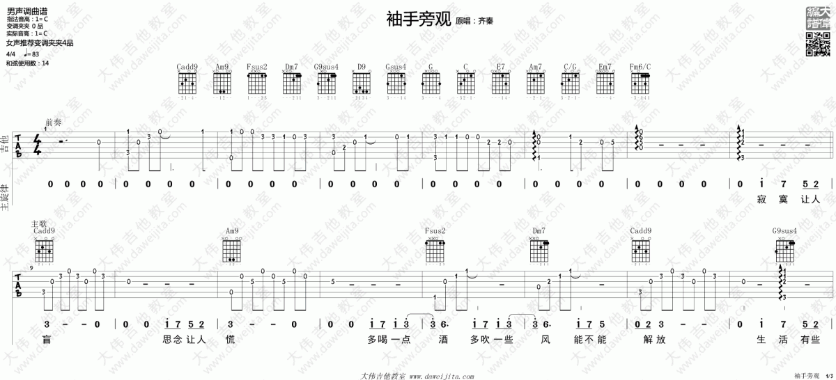 袖手旁观_C调吉他谱_齐秦