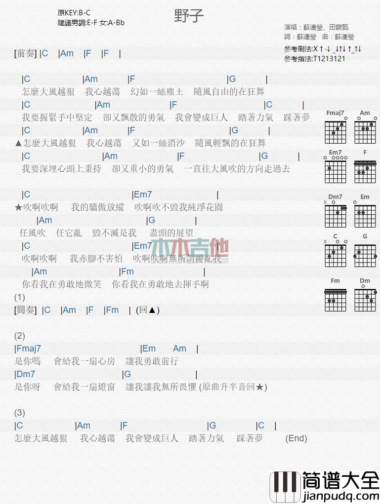 野子_吉他谱_苏运莹