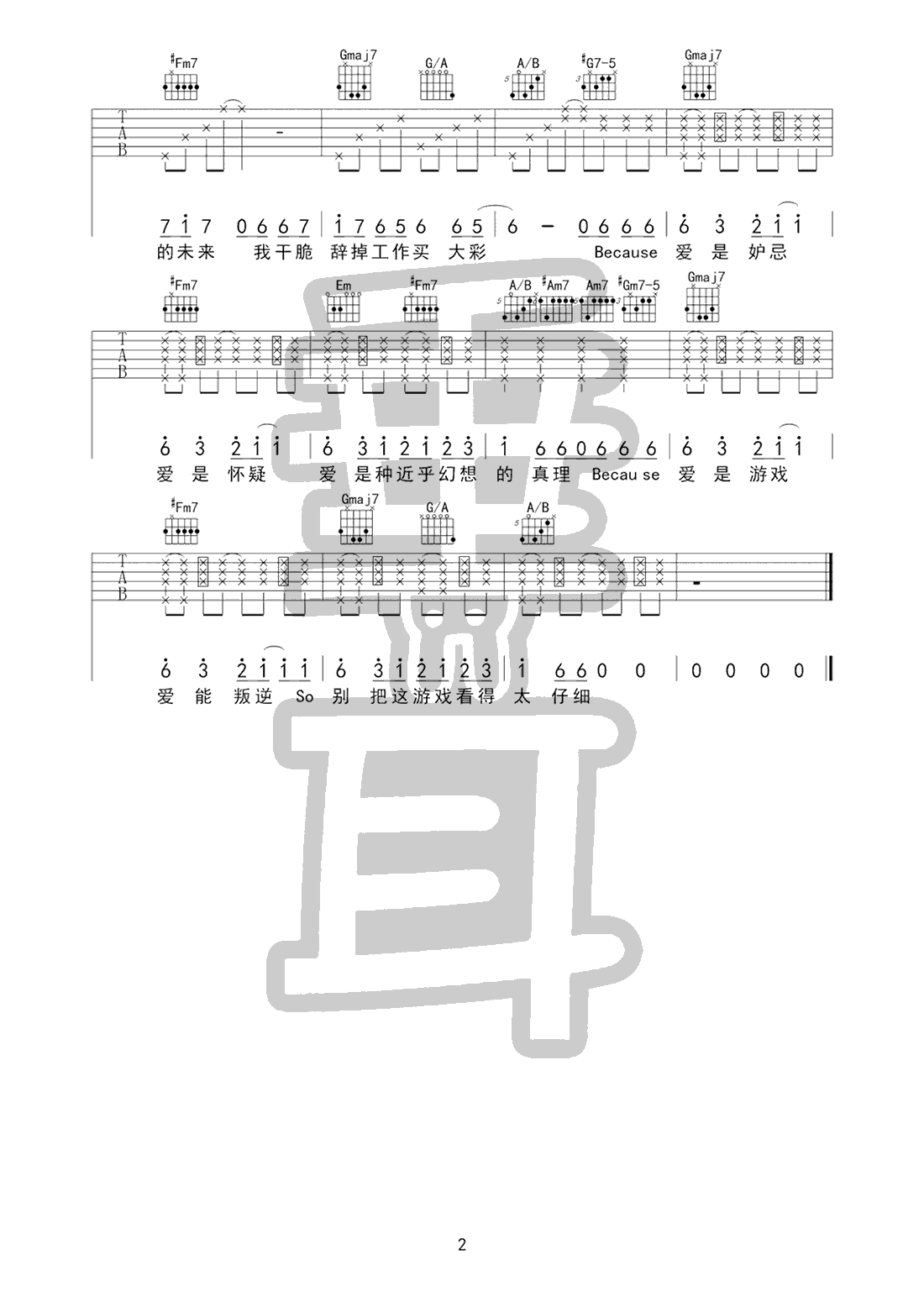 _爱是怀疑_吉他谱_陈奕迅_E调原版弹唱六线谱