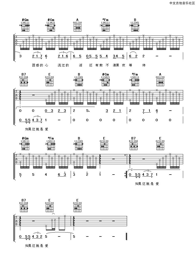 _如果爱_吉他谱张学友六线谱