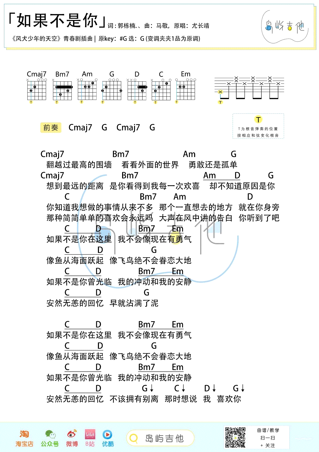 _如果不是你_吉他谱_尤长靖_G调弹唱谱_高清图片谱