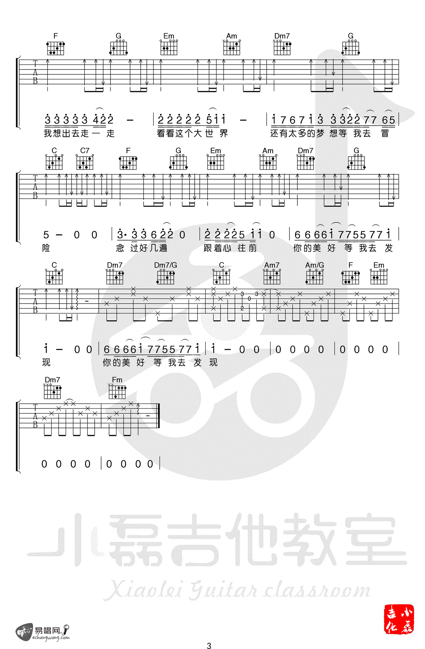 流浪吉他谱_卢焱_C调简单版_抖音歌曲_吉他弹唱教学