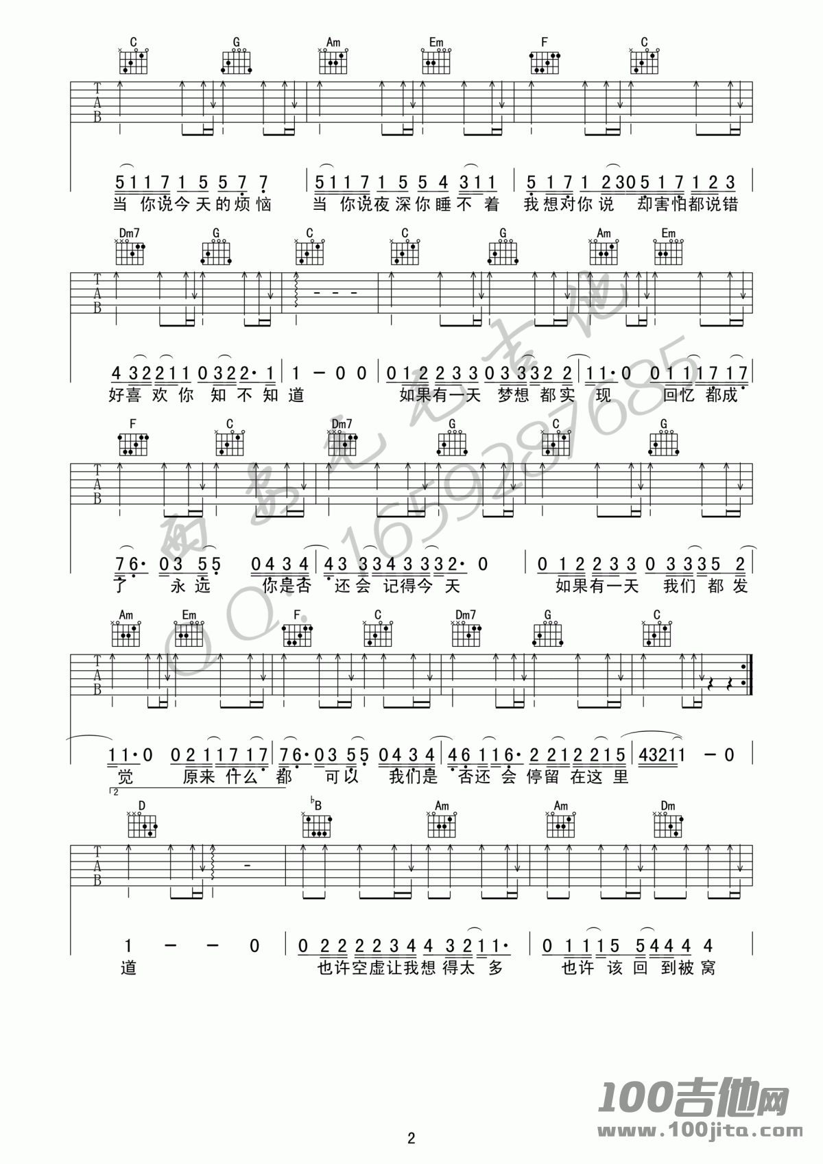 当你吉他谱_林俊杰_C调_图片六线谱