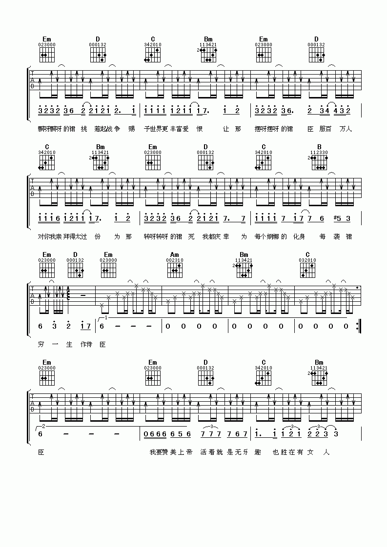 裙下之臣吉他谱__陈奕迅