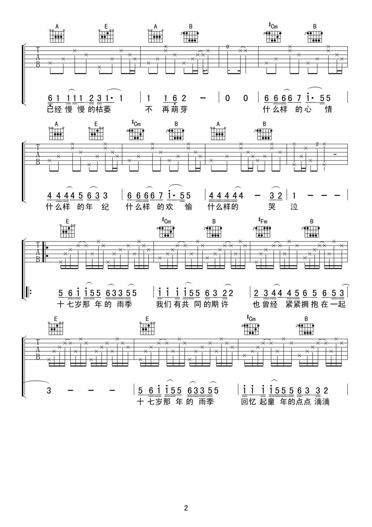 十七岁那年的雨季吉他谱_林志颖_高清弹唱谱