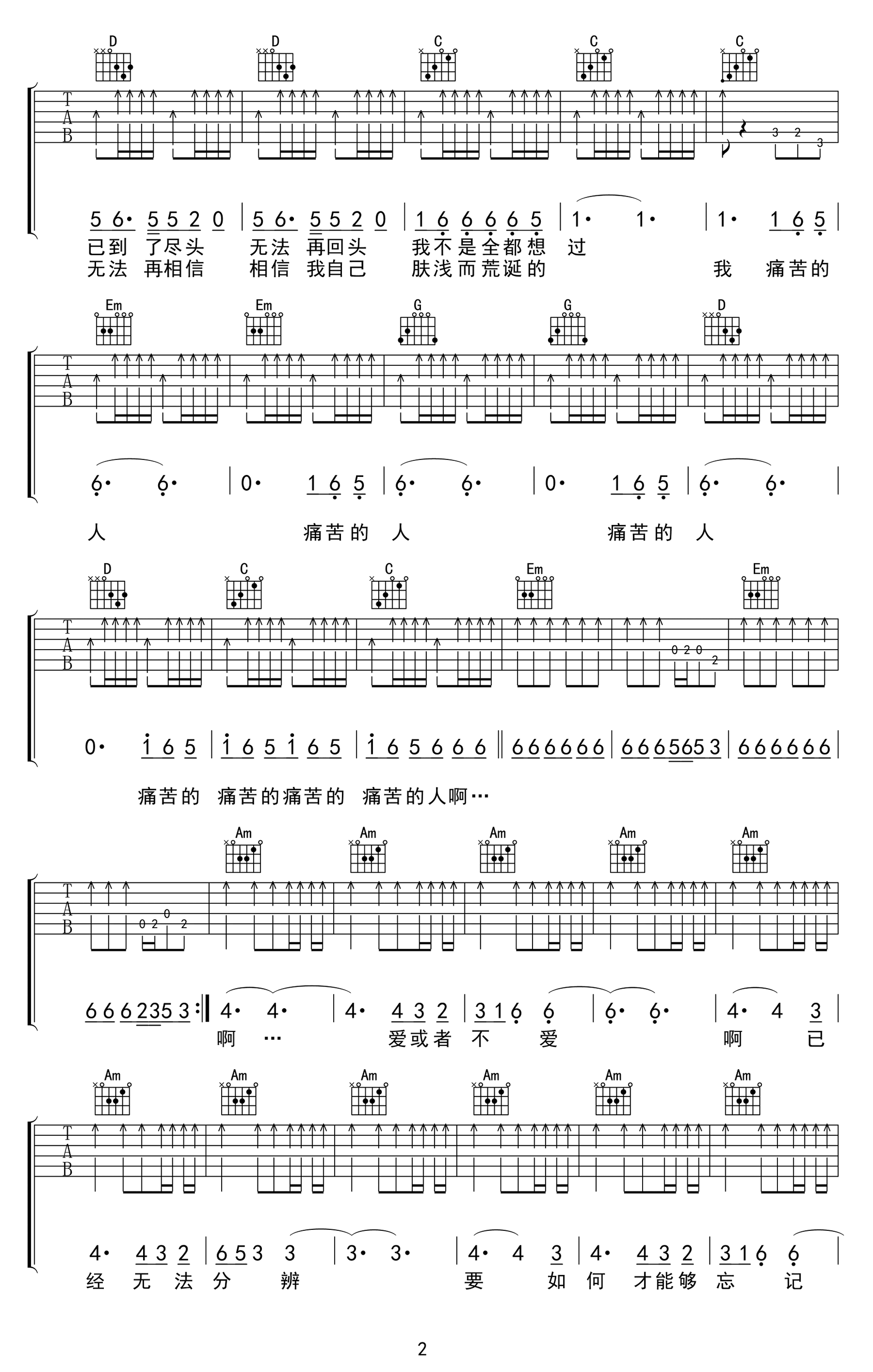 痛哭的人吉他谱_伍佰_G调扫弦版_弹唱六线谱