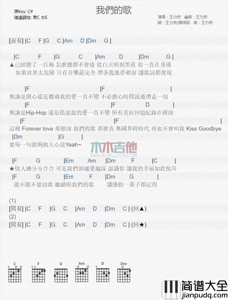 我们的歌_吉他谱_王力宏