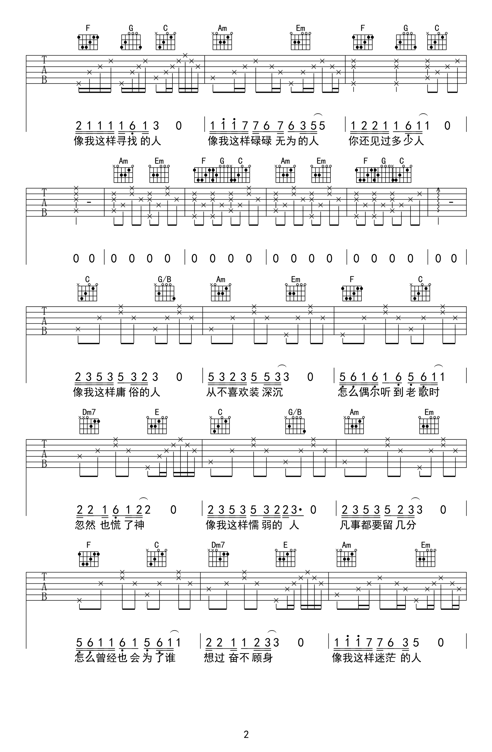 像我这样的人吉他谱_毛不易_C调原版_吉他教学视频