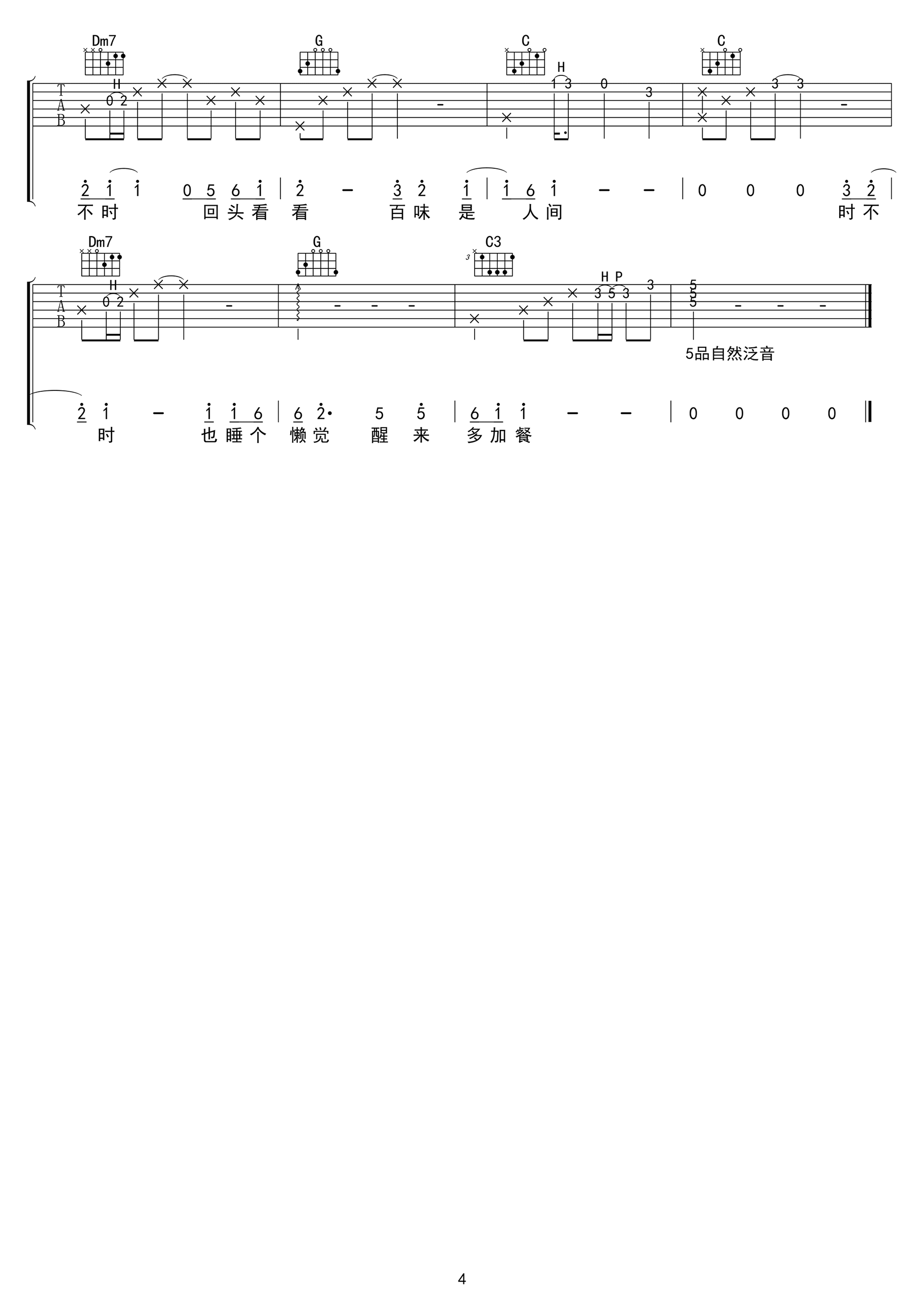 人间不值得吉他谱_黄诗扶_C调_弹唱六线谱