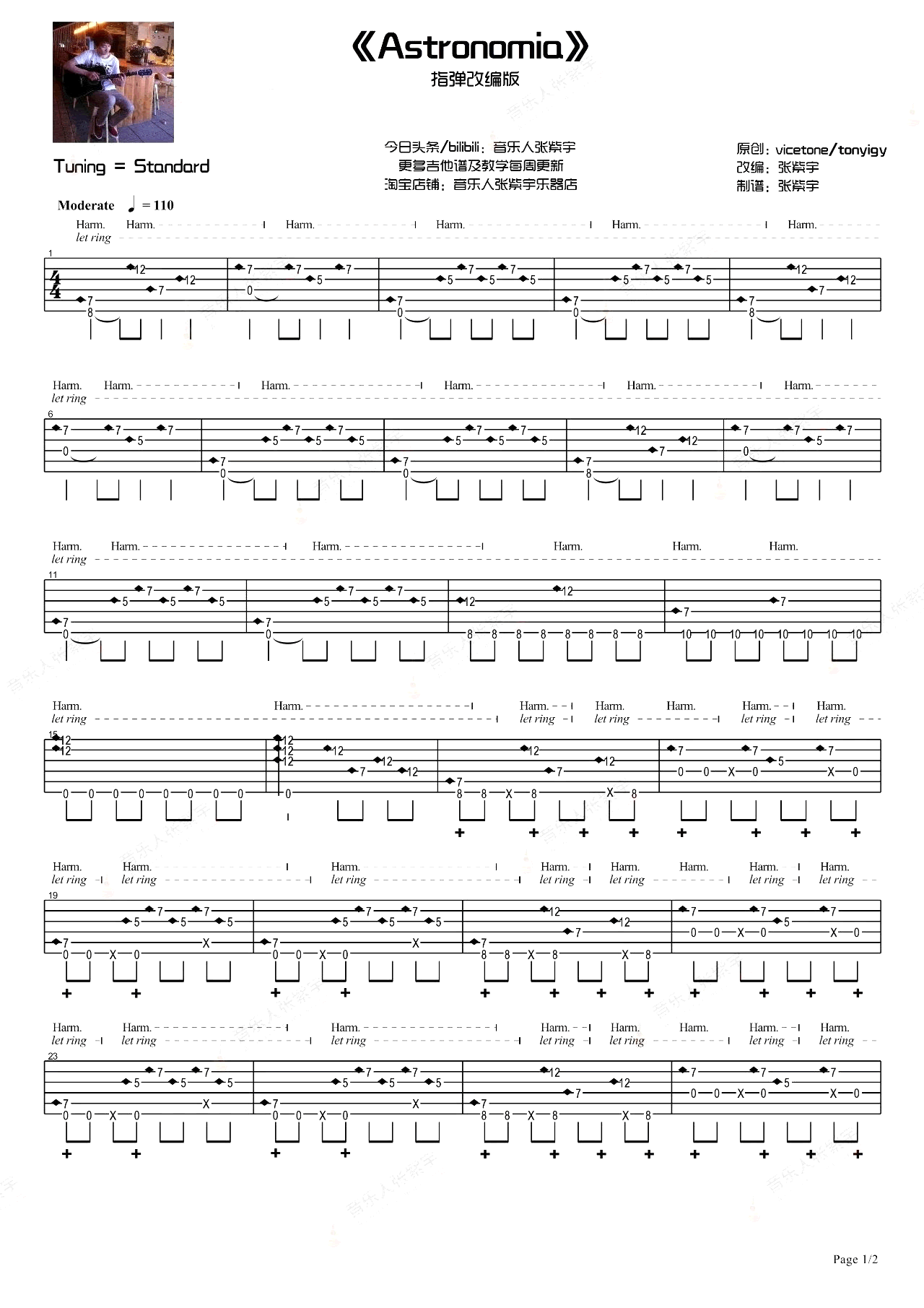 黑人抬棺指弹谱__Astronomia_泛音版_吉他指弹教学