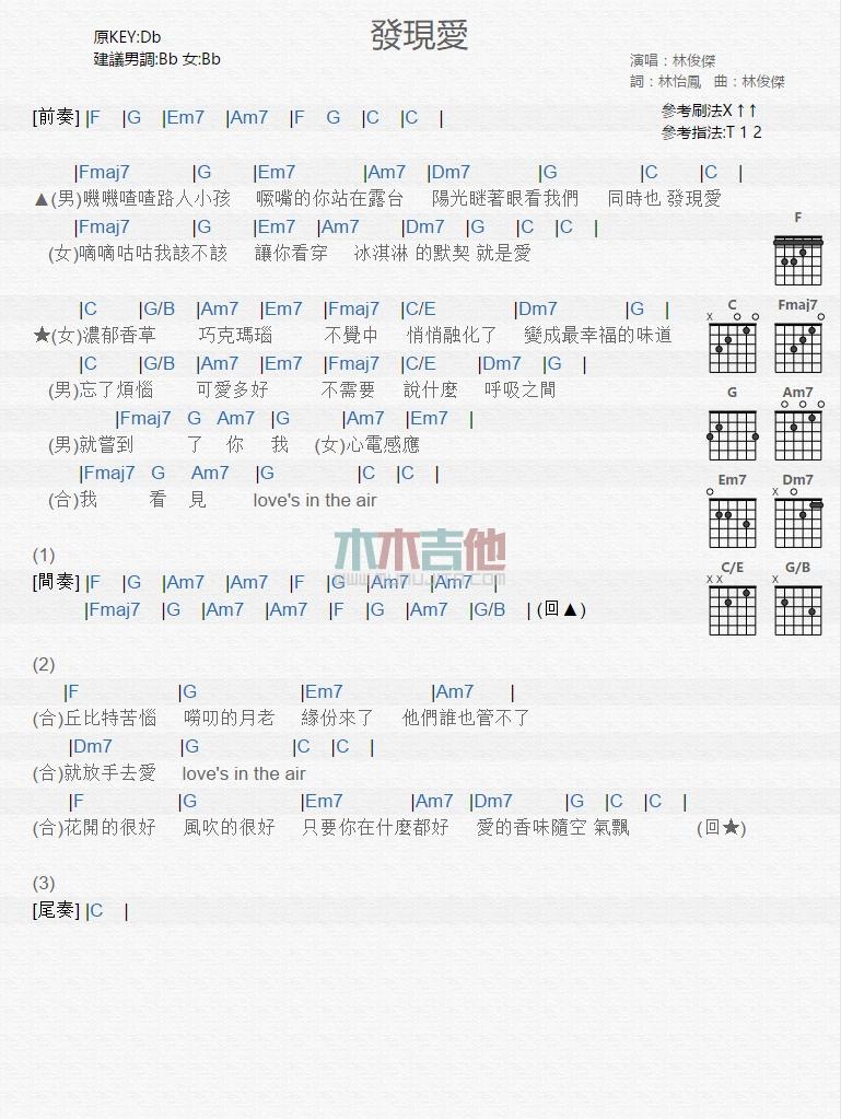 发现爱_吉他谱_林俊杰,金莎